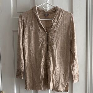 J. Jill Tan Blouse with Embroidered Details XSP XS Petite